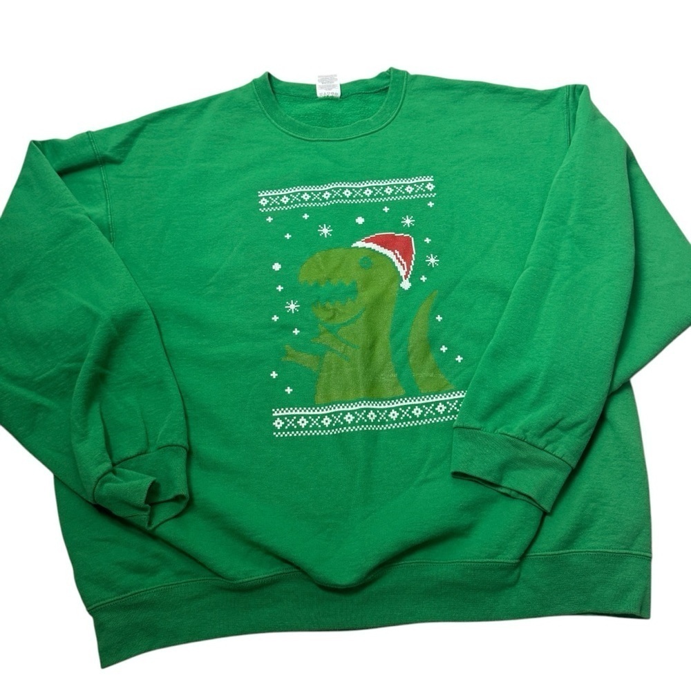 Ugly Christmas sweatshirt Big Green T-Rex Santa
